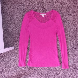 Hot Pink Lace Shirt Full-Sleeve
